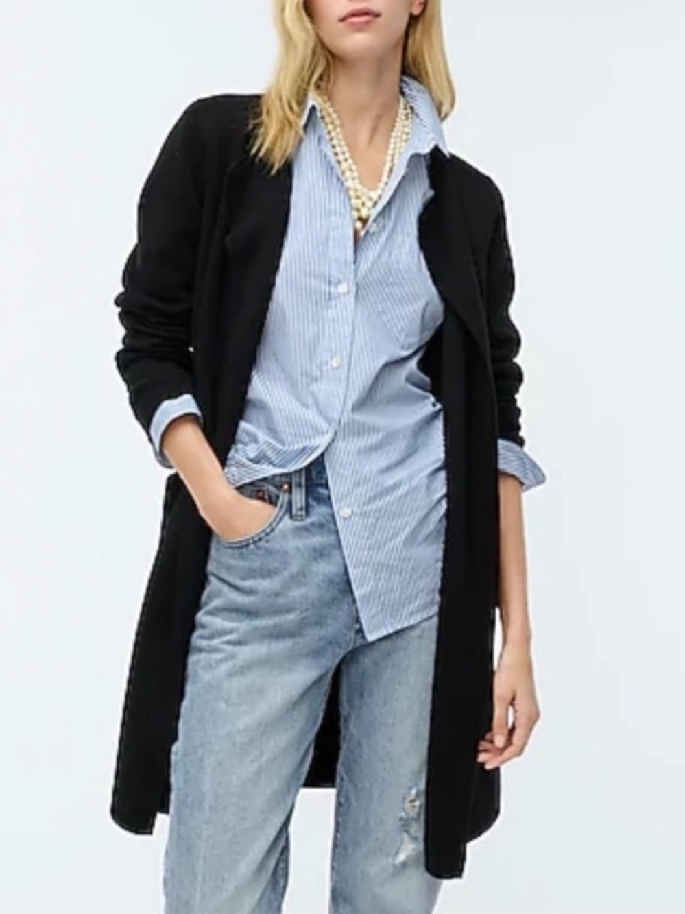 NWT J. Crew Juliette Collarless Open Blazer Cardigan Linen Black Large
